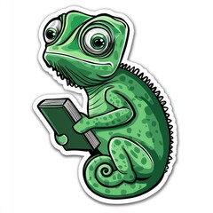 Obraz premium Chameleon Reading a Book