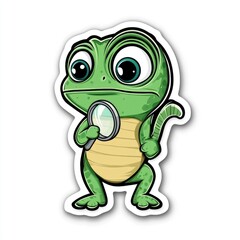 Obraz premium Cute Cartoon Gecko Holding a Magnifying Glass