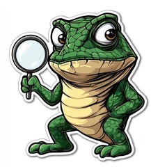 Fototapeta premium Cartoon Frog Holding a Magnifying Glass