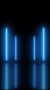 Abstract blue lights neon background with Glowing laser beams flickering effect. Vertical video loop animation	