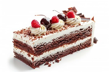 Black Forest cake on white surface