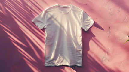 plain white t-shirt on a neutral background, ideal for DTF print mockups. Subtle shadows accentuate the fabric's texture, making it perfect for showcasing custom designs