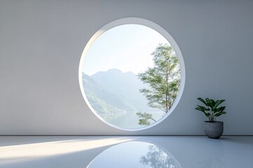 Fototapeta premium Oval Window Minimalist Interior Design