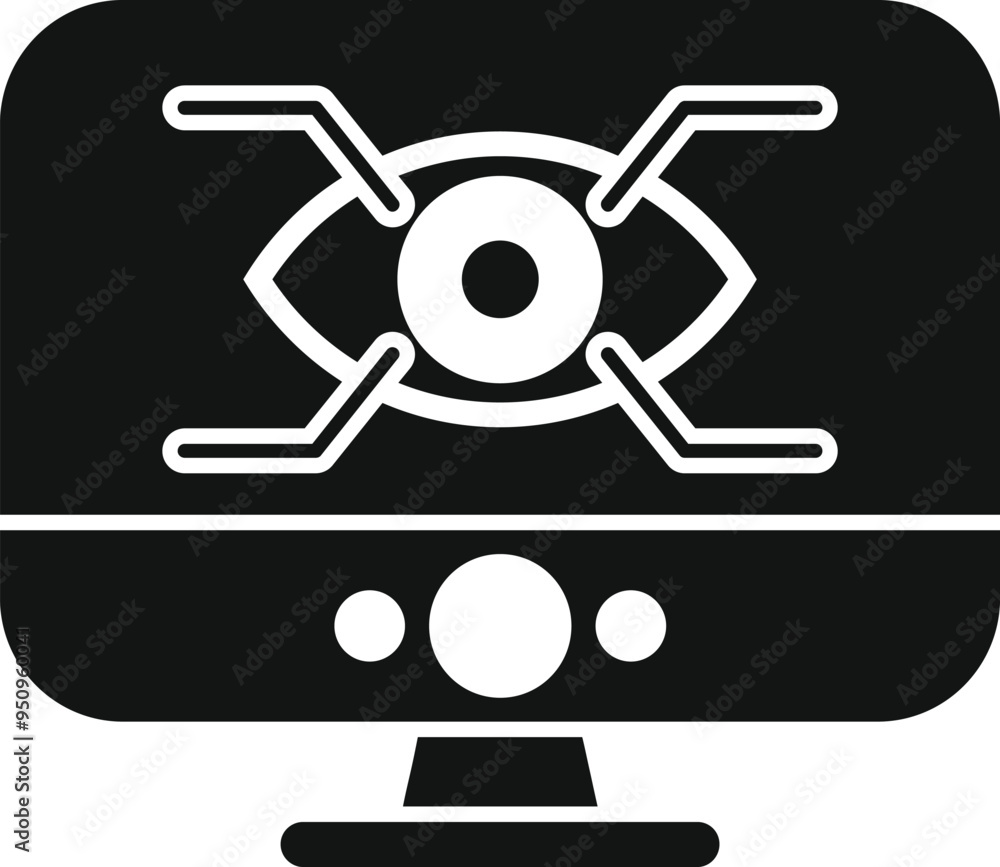 Poster simple icon representing a computer monitoring system with an eye symbol displayed on its screen