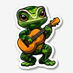Obraz premium Cartoon Frog Playing Guitar Sticker