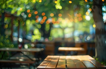 Blurred outdoor cafe with bokeh lights