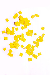 flying gold red colorful confetti isolated on white background 
