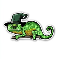 Fototapeta premium Chameleon Wizard with a Hat and Stick
