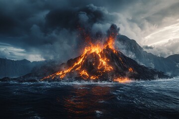 Erupting Volcano in Ocean