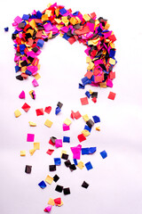 flying gold red colorful confetti isolated on white background 