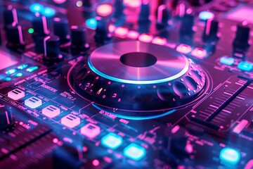 A close up of a dj controller on a table