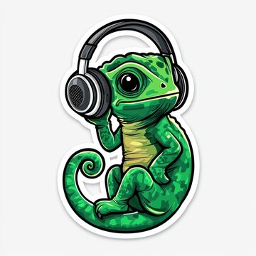 recommend clip art: Cool Chameleon Listening to Music with Headphones