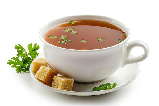 Bouillon cube soup on white background