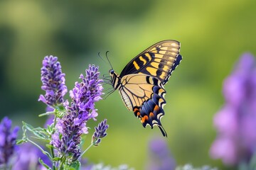 Swallowtail Butterfly Feeding on Lavender Blossoms