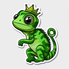 Fototapeta premium Cartoon Green Lizard Wearing a Crown