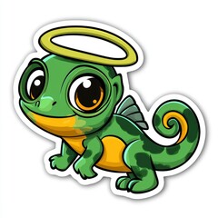 Obraz premium Cute Cartoon Lizard with Halo Sticker