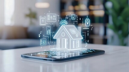 Digital wallet connected to a smart home system, showcasing integration of finance into daily life, Wallet smart home, Integrated living finance