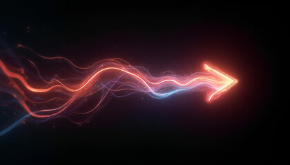 Dynamic Light Flow Flows of colorful light form an arrow pointing to the right against a black background. The luminous effect adds a sense of dynamism and swift motion
 Generative AI