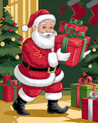 Vintage Christmas and New Year vector illustration of Santa Claus, classic holiday design featuring traditional Santa figure in retro style, festive holiday artwork, nostalgic Christmas decoration