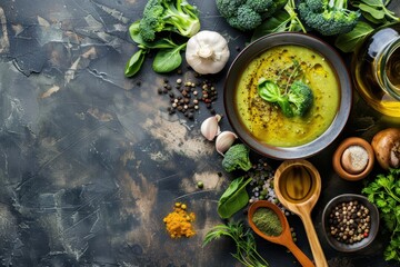 Broccoli soup ingredients on table