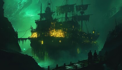 Majestic Pirate Ship in Ethereal Underwater Realm