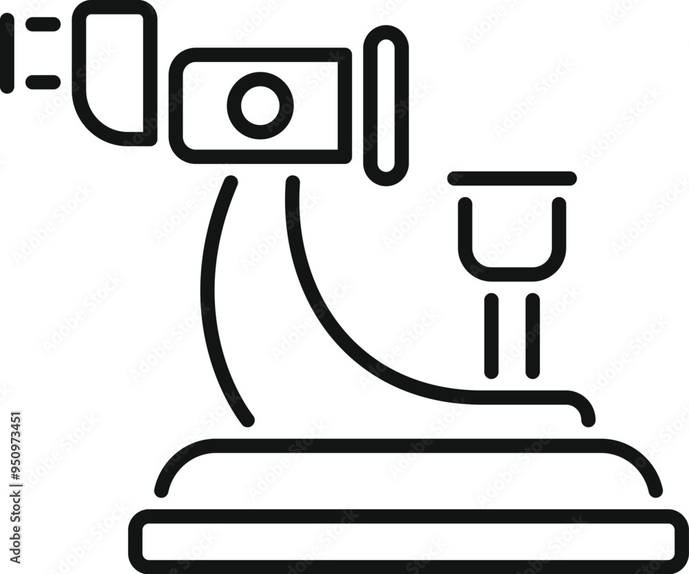 Poster line icon of a microscope used by a scientist during an experiment in a laboratory