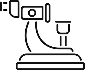 Line icon of a microscope used by a scientist during an experiment in a laboratory