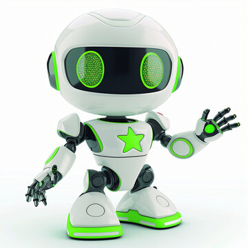 Quirky Automation: Small Round Body Robot Logo with Green Eyes
