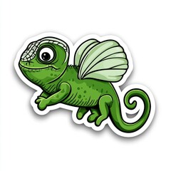 Fototapeta premium Cartoon Flying Green Chameleon Sticker
