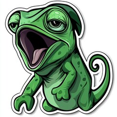 Obraz premium Cartoon Green Chameleon with Open Mouth Sticker