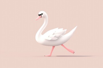 Fototapeta premium Cute 3D White Swan Walking on Pink Background