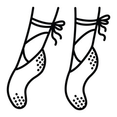 Black line ballerina's legs, feet in pointe shoes, ballet dance linear icon. Vector monochrome illustration, editable stroke