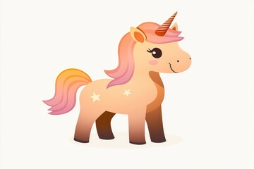 Fototapeta premium Adorable Cartoon Unicorn with Pink Mane and Tail