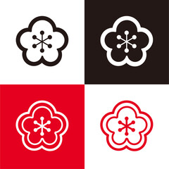 シンプルな和風の梅の花のアイコンセット＿家紋風