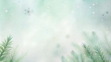 Soft Green Pine Branches with Snowflakes, Elegant Christmas Design with Copy Space