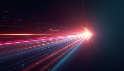 Colorful Light Beam colorful light beam forms an arrow directing to the right on a dark background. The bright, vivid colors give an impression of energetic movement and speed
 Generative AI
