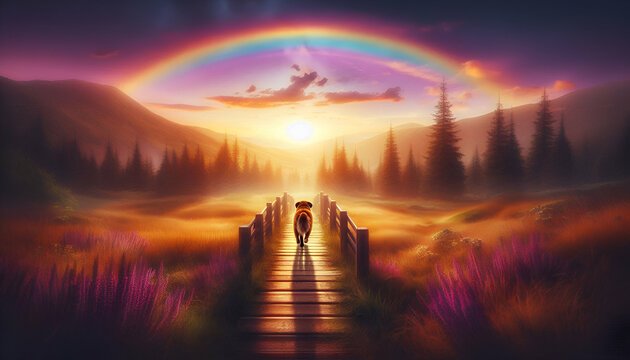 Beloved Dog Crosses Rainbow Bridge at Sunset