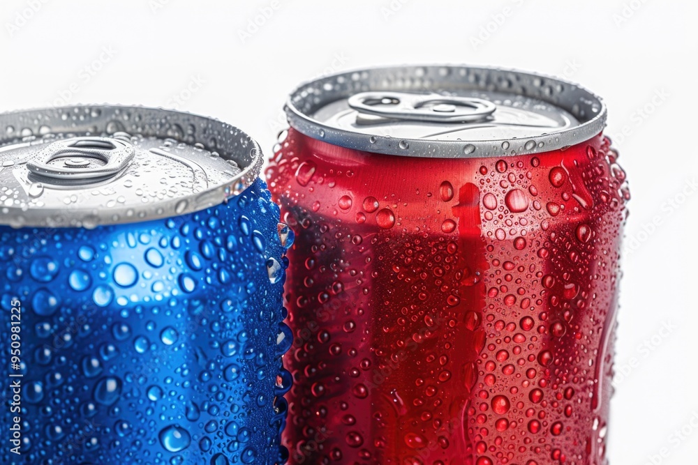 Poster two empty cans of soda sitting side by side