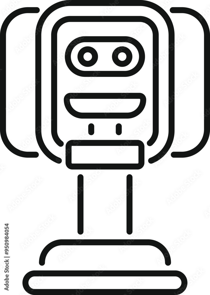 Poster simple vector of a chatbot smiling, with two antennas on each side and standing on a base