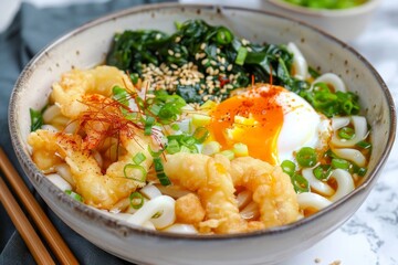 Yummy Udon with Tempura Veggie and Egg