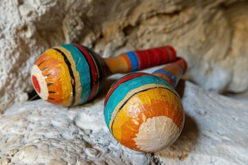 Detailed shot of colorful maracas on white background