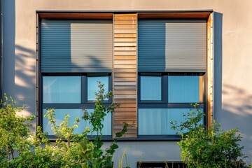 External roller blinds and shutters on modern house windows