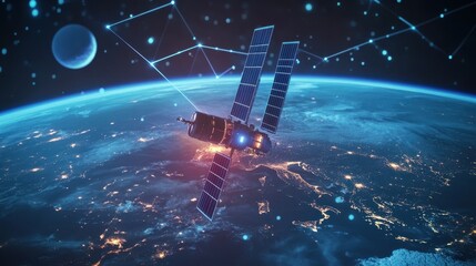 Satellite Orbiting the Earth in the Night Sky