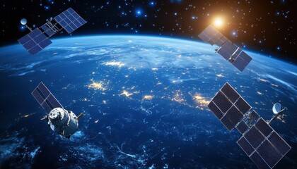 Satellites Orbiting the Blue Planet Earth in Space