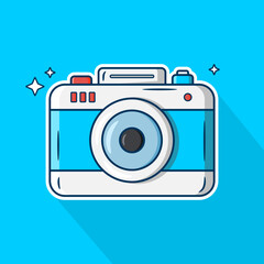 Camera cartoon illustration. Art technology icon concept. Flat design cartoon style