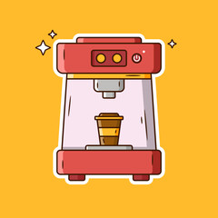 Coffee machine espresso and coffee cup cartoon illustration. Food and drink icon design concept