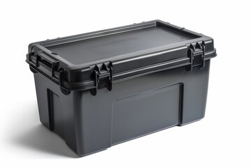 Isolated black plastic storage box with clipping path on white background
