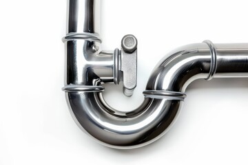 Isolated stainless steel sink pipe on white background design photo object