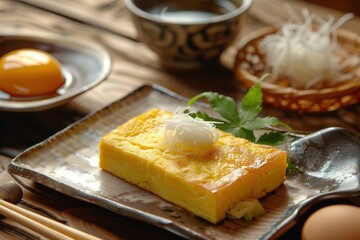 Japanese traditional tamagoyaki with raw egg
