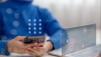 Protection network security computer and safe your data concept. Digital crime by an anonymous hacker
